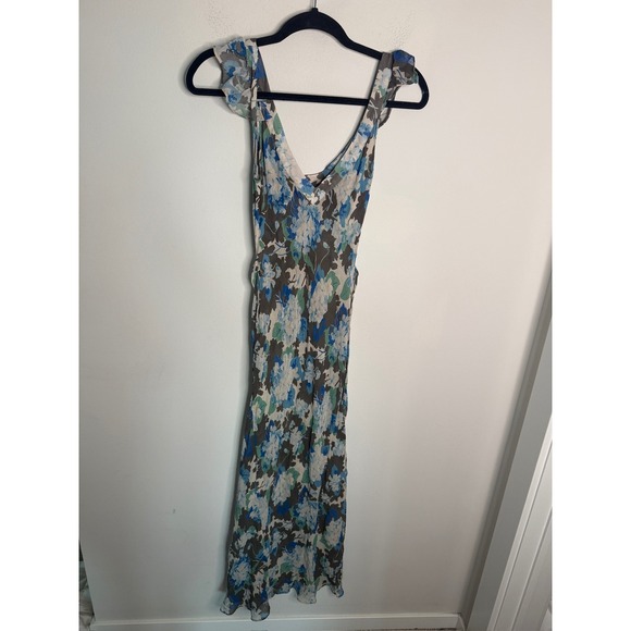 Réalisation Par Silk S Multicolor Lila Blue Hydrangea Sheer Floral Maxi Dress - Picture 7 of 8